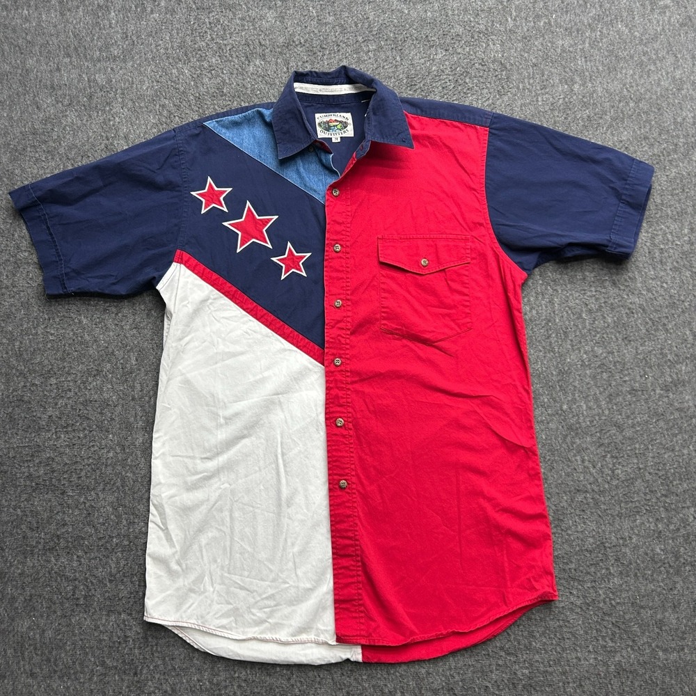 Cumberland Outfitters Shirt Western Stars Flag America USA Size M Rodeo Cowboy